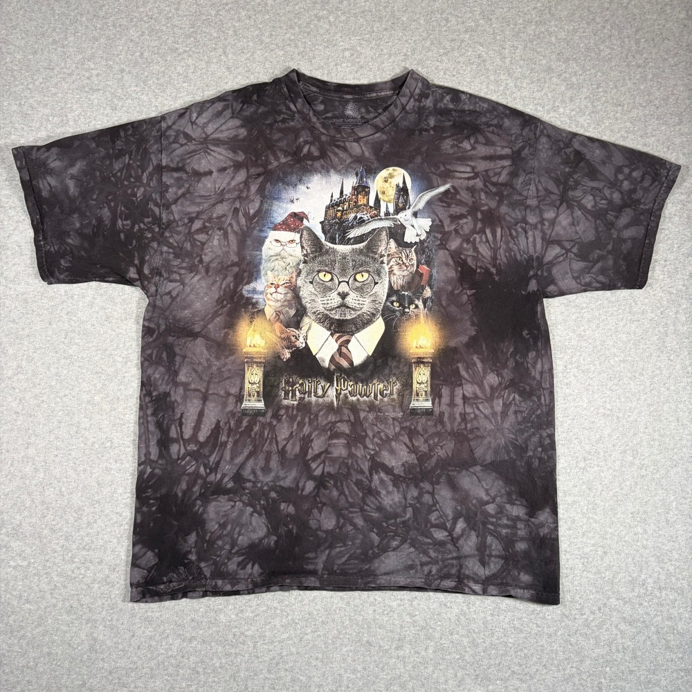 The Mountain Hairy Pawter T-Shirt Mens 2XL Black Tie Dye Cat Harry Potter Parody